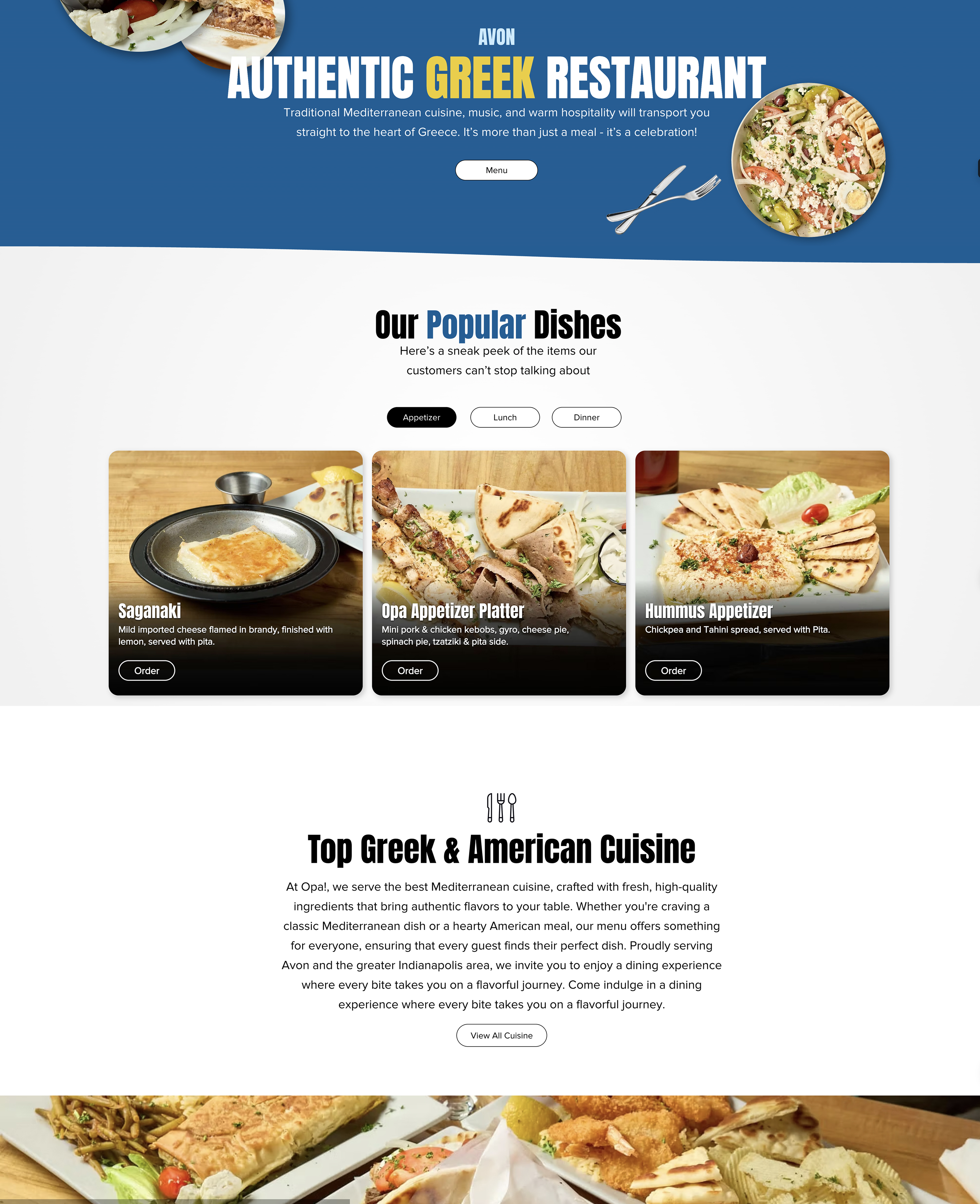 OPA restaurant homepage